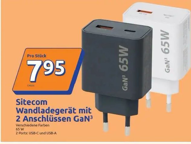 Sitecom Wandladegerät mit 2 Anschlüssen GaN³