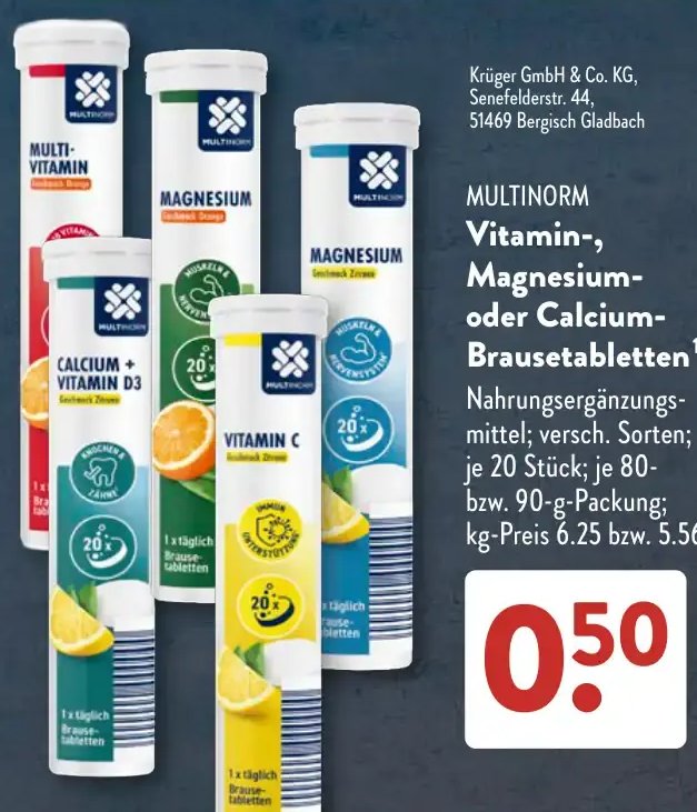MULTINORM Vitamin-, Magnesium- oder Calcium-Brausetabletten