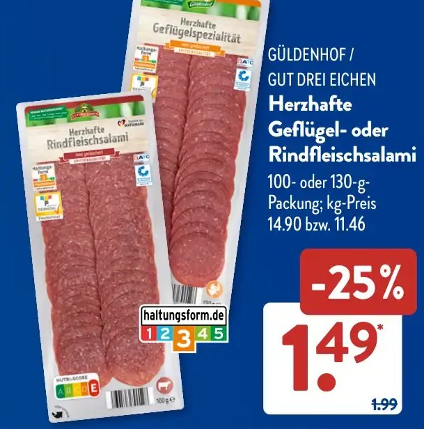 Herzhafte Geflügel- oder Rindfleischsalami