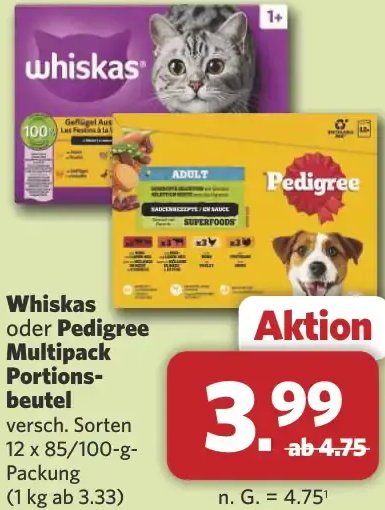 Whiskas oder Pedigree Multipack Portionsbeutel