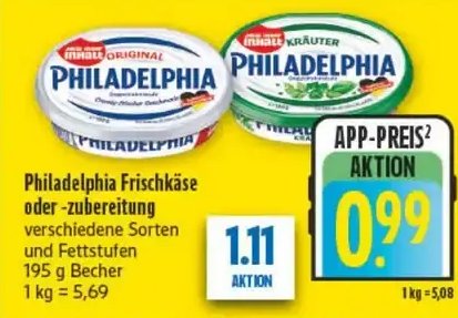 Philadelphia Frischkäse oder -zubereitung