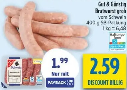Gut & Günstig Bratwurst grob vom Schwein