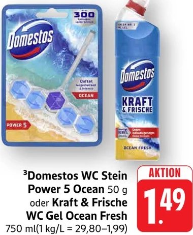 Domestos WC Stein Power 5 Ocean oder Kraft & Frische WC Gel Ocean Fresh