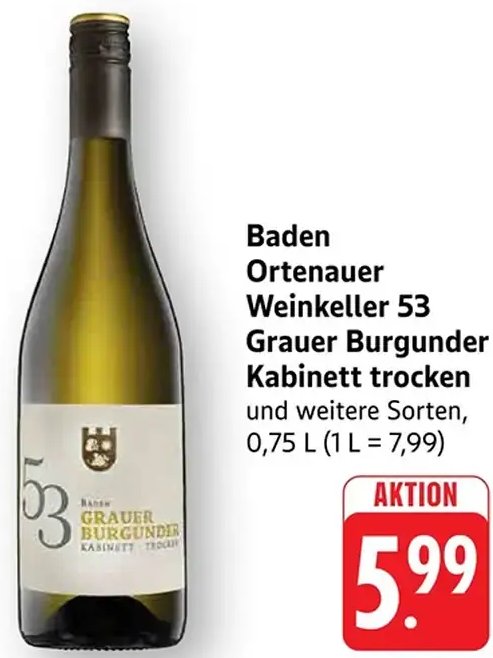 Baden Ortenauer Weinkeller 53 Grauer Burgunder Kabinett trocken