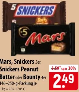 Mars, Snickers oder Snickers Peanut Butter oder Bounty