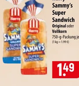 Harry Sammy's Super Sandwich Original oder Vollkorn