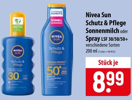 Nivea Sun Schutz & Pflege Sonnenmilch oder Spray