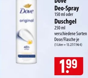 Dove Deo-Spray 150 ml oder Duschgel