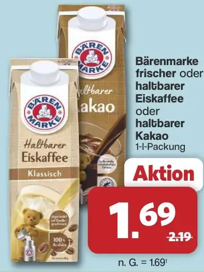 Bärenmarke frischer oder haltbarer Eiskaffee oder haltbarer Kakao