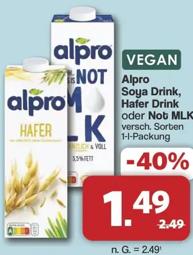 Alpro Soya Drink, Hafer Drink oder Not MLK