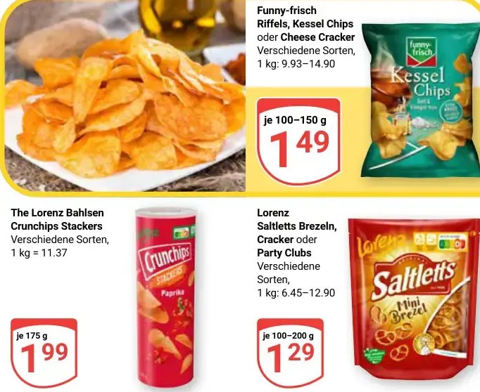 Funny-frisch Riffels, Kessel Chips oder Cheese Cracker