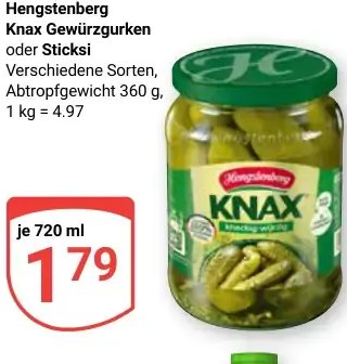 Hengstenberg Knax Gewürzgurken oder Sticks! 