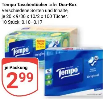 Tempo Taschentücher oder Duo-Box