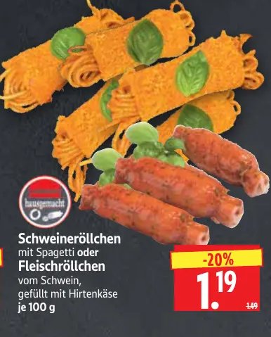 Schweineröllchen mit Spaghetti oder Fleischröllchen