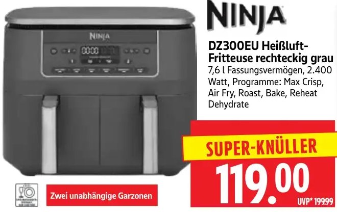NINJA DZ300EU Heißluft-Fritteuse rechteckig grau