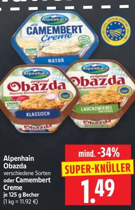 Alpenhain Obazda oder Camembert Creme