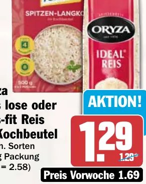 Oryza Reis lose oder Reis-fit Reis im Kochbeutel