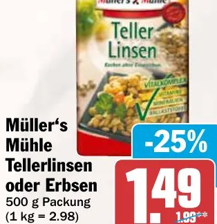 Müller's Mühle Tellerlinsen oder Erbsen