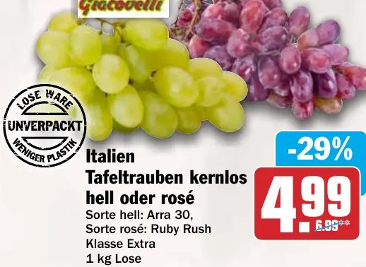 Italien Tafeltrauben kernlos