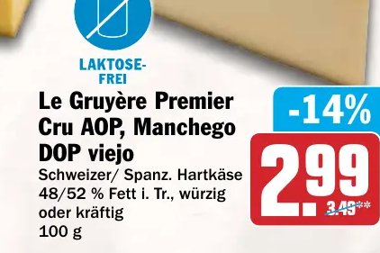 Le Gruyère Premier Cru AOP, Manchego DOP viejo