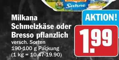 Milkana Schmelzkäse oder Bresso pflanzlich