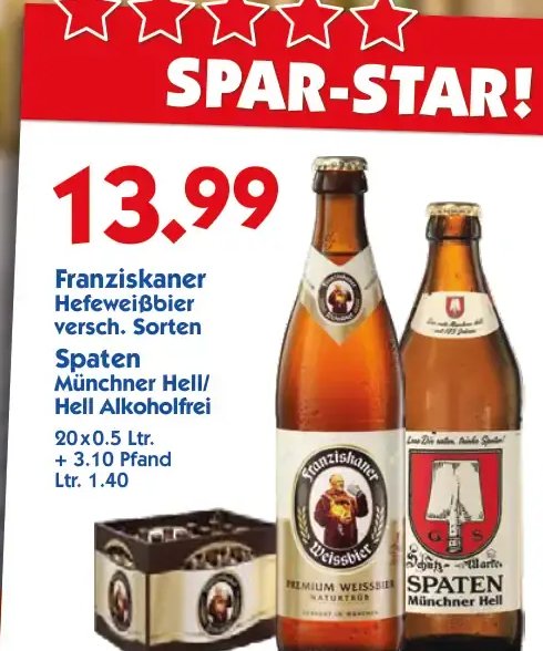 Franziskaner Hefeweißbier / Spaten Münchner Hell/Hell Alkoholfrei