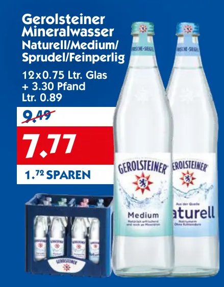 Gerolsteiner Mineralwasser Naturell/Medium/Sprudel/Feinperlig