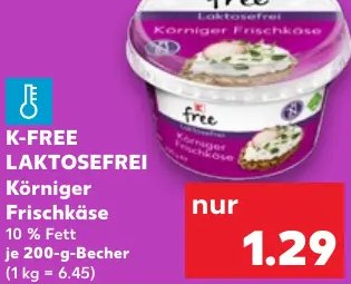 K-FREE LAKTOSEFREI Körniger Frischkäse