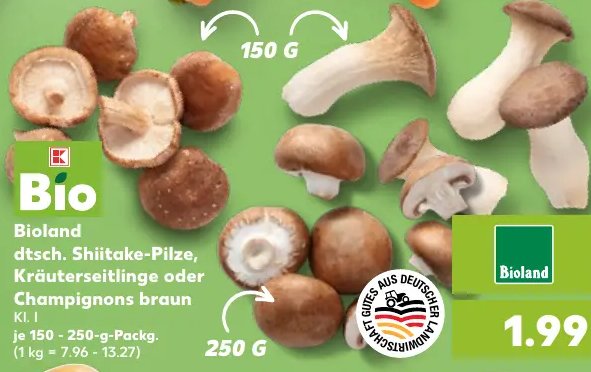 Bioland dtsch. Shiitake-Pilze, Kräuterseitlinge oder Champignons braun