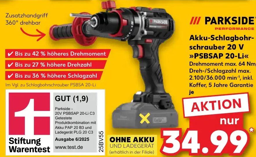 PARKSIDE Akku-Schlagbohrschrauber 20 V »PSBSAP 20-Li«