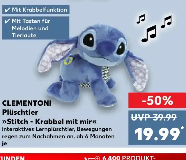 CLEMENTONI Plüschtier »Stitch - Krabbel mit mir«