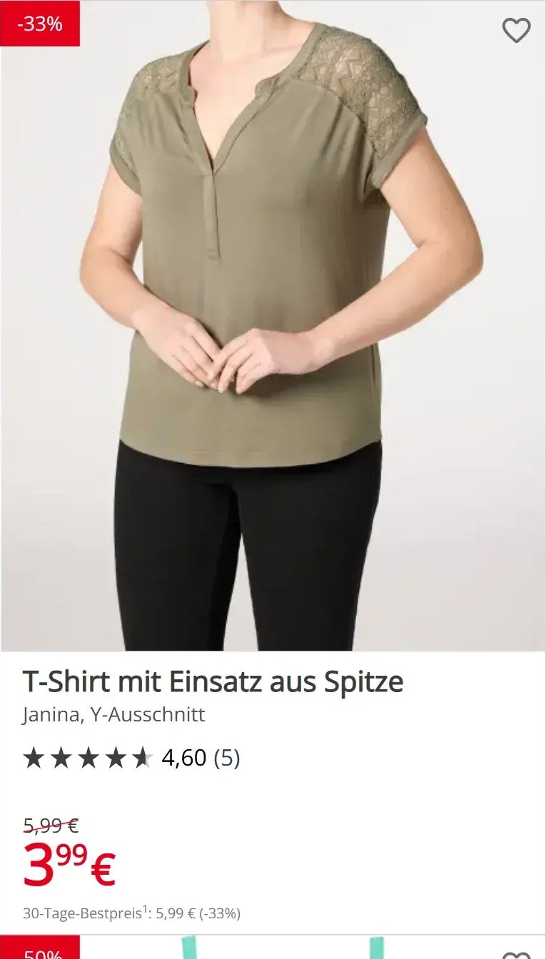T-Shirt mit Einsatz aus Spitze