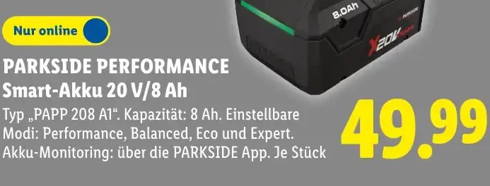 PARKSIDE PERFORMANCE Smart-Akku 20 V/8 Ah