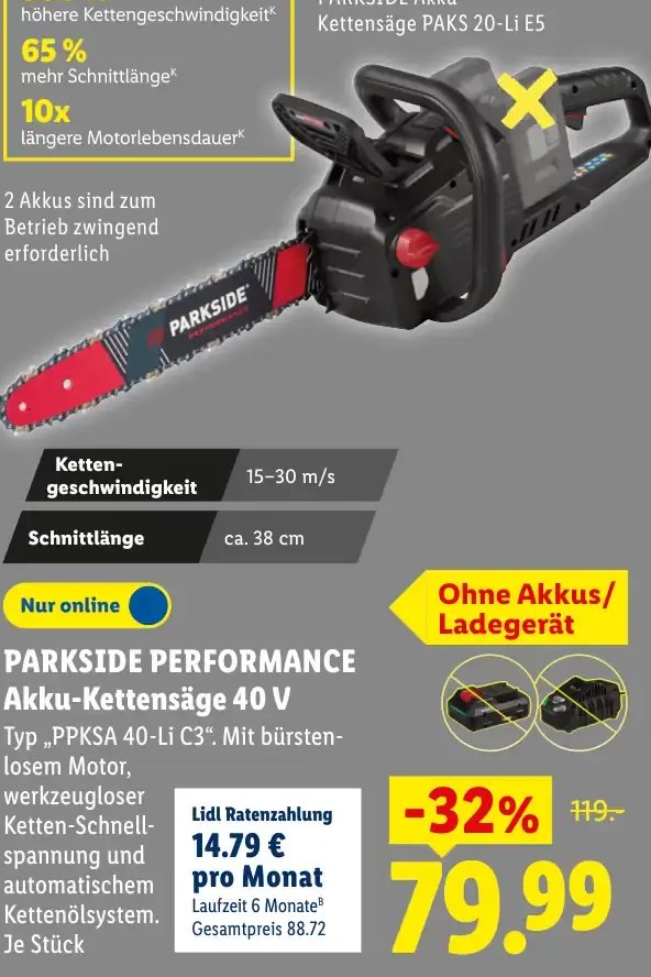 PARKSIDE PERFORMANCE Akku-Kettensäge 40 V