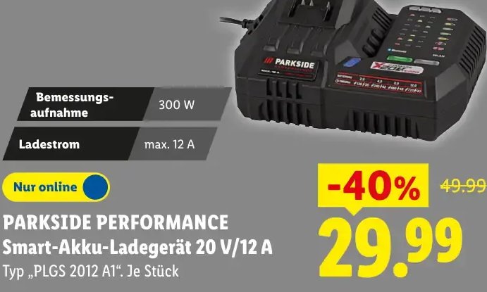 PARKSIDE PERFORMANCE Smart-Akku-Ladegerät 20 V/12 A