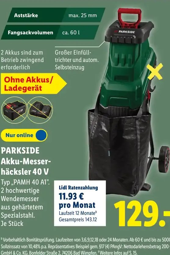 PARKSIDE Akku-Messerhäcksler 40 V