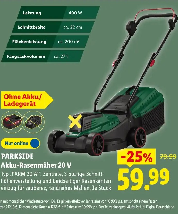 PARKSIDE Akku-Rasenmäher 20 V