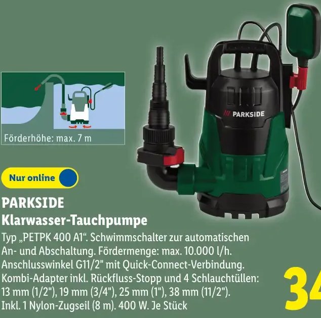 PARKSIDE Klarwasser-Tauchpumpe