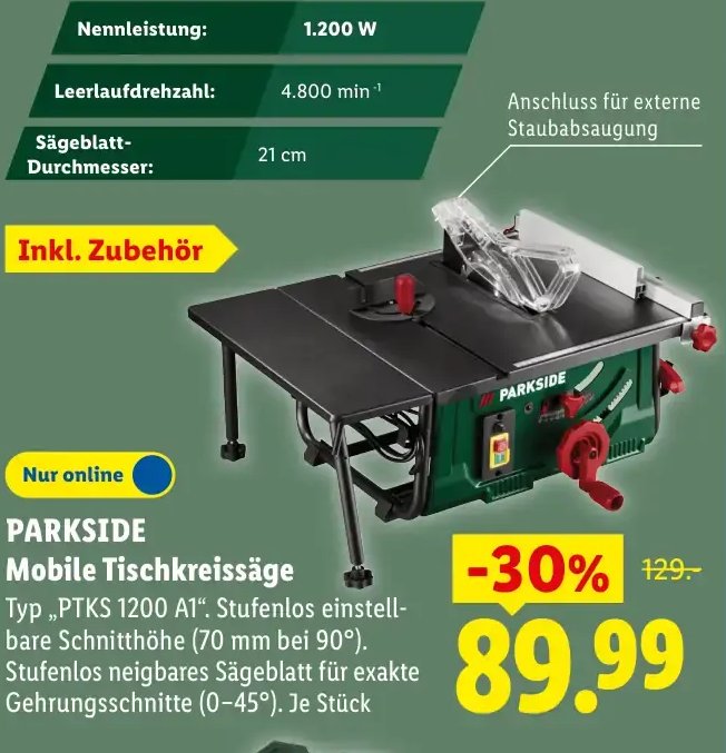 PARKSIDE Mobile Tischkreissäge