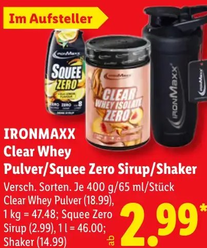 IRONMAXX Clear Whey Pulver/Squee Zero Sirup/Shaker