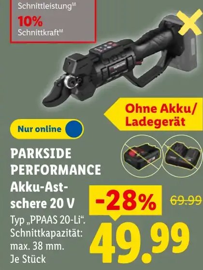 PARKSIDE PERFORMANCE Akku-Astschere 20 V