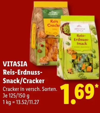 VITASIA Reis-Erdnuss-Snack/Cracker