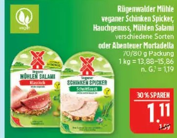 Rügenwalder Mühle veganer Schinken Spicker, Hauchgenuss, Mühlen Salami oder Abenteuer Mortadella