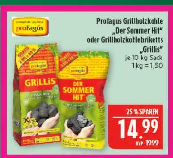 Profagus Grillholzkohle „Der Sommer Hit“ oder Grillholzkohlebriketts „Grillis“