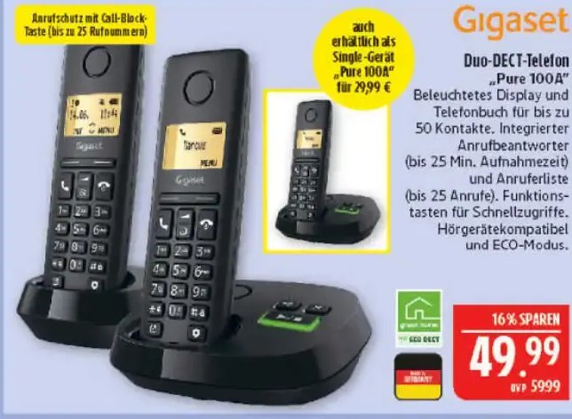Gigaset Duo-DECT-Telefon „Pure 100A“