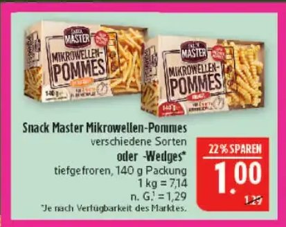 Snack Master Mikrowellen-Pommes oder -Wedges*