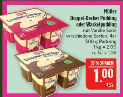 Müller Doppel-Decker Pudding oder Wackelpudding mit Vanille Soße