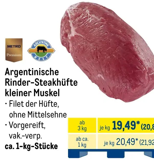 Argentinische Rinder-Steakhüfte kleiner Muskel