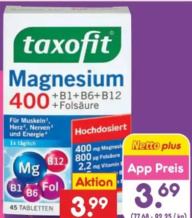 taxofit Magnesium 400 +B1+B6+B12 +Folsäure