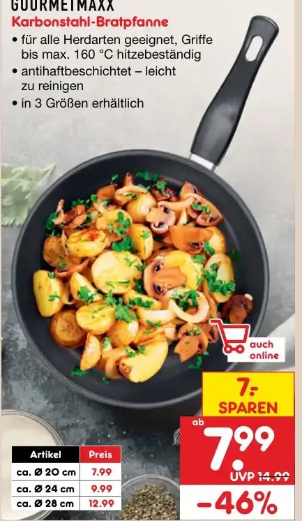 GOURMETMAXX Karbonstahl-Bratpfanne